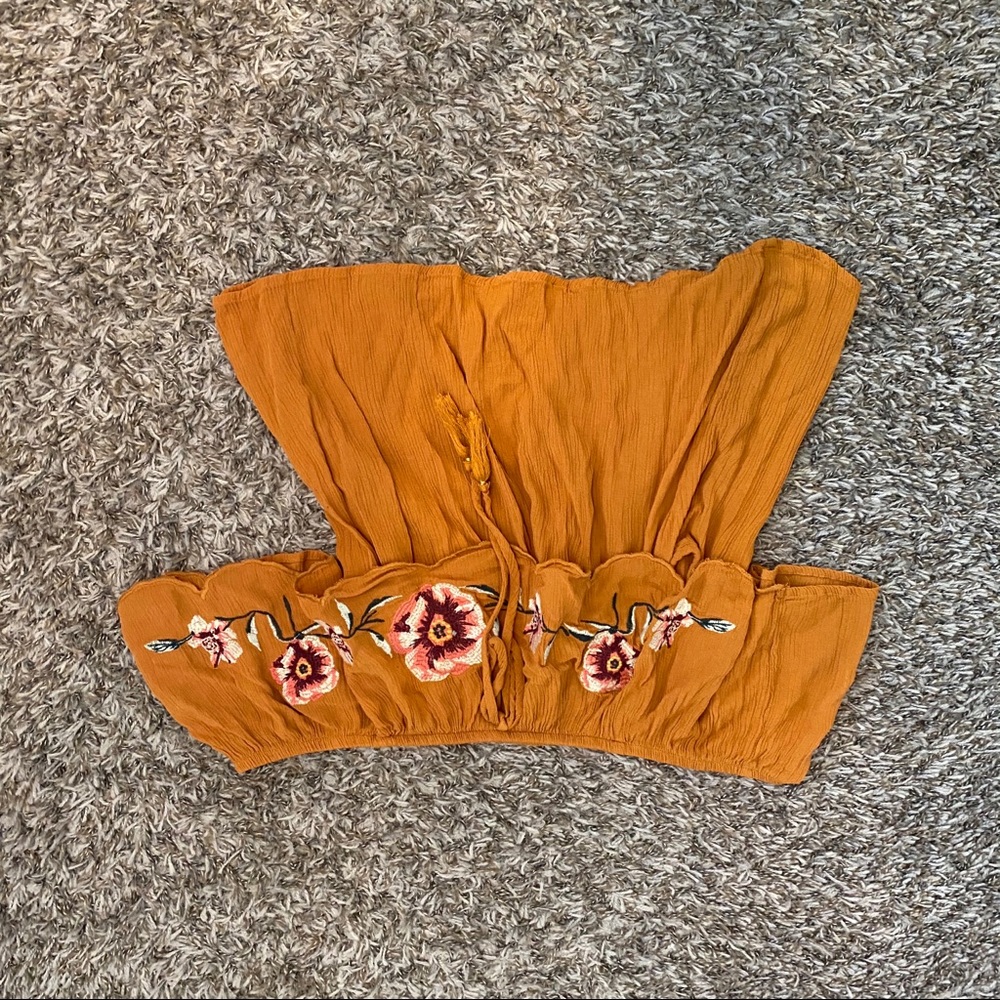 Target xhilaration mustard yellow floral blouse